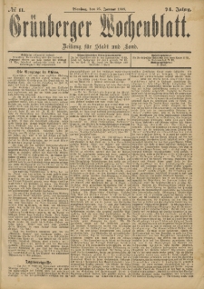 Gr&uuml;nberger Wochenblatt: Zeitung f&uuml;r Stadt und Land, No. 11. (25. Januar 1898)