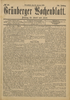 Gr&uuml;nberger Wochenblatt: Zeitung f&uuml;r Stadt und Land, No. 13. (29. Januar 1898)