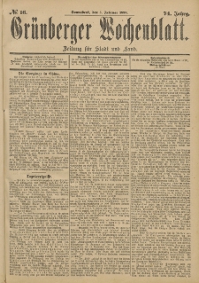 Gr&uuml;nberger Wochenblatt: Zeitung f&uuml;r Stadt und Land, No. 16. (5. Februar 1898)