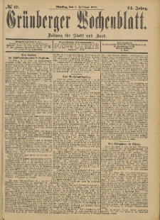 Gr&uuml;nberger Wochenblatt: Zeitung f&uuml;r Stadt und Land, No. 17. (8. Februar 1898)