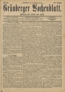 Gr&uuml;nberger Wochenblatt: Zeitung f&uuml;r Stadt und Land, No. 19. (12. Februar 1898)