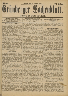 Grünberger Wochenblatt: Zeitung für Stadt und Land, No. 20. (15. Februar 1898)