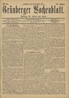Gr&uuml;nberger Wochenblatt: Zeitung f&uuml;r Stadt und Land, No. 26. (1. M&auml;rz 1898)