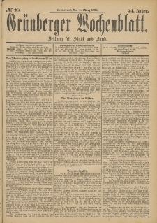 Grünberger Wochenblatt: Zeitung für Stadt und Land, No. 29. (8. März 1898)