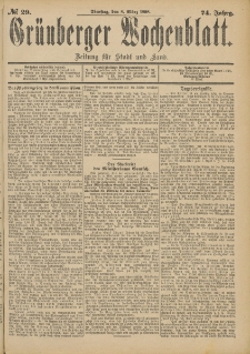 Grünberger Wochenblatt: Zeitung für Stadt und Land, No. 30. (10. März 1898)
