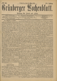 Gr&uuml;nberger Wochenblatt: Zeitung f&uuml;r Stadt und Land, No. 31. (12. M&auml;rz 1898)