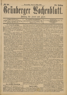 Gr&uuml;nberger Wochenblatt: Zeitung f&uuml;r Stadt und Land, No. 34. (19. M&auml;rz 1898)