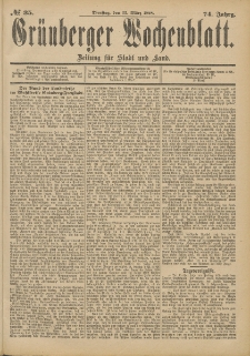 Gr&uuml;nberger Wochenblatt: Zeitung f&uuml;r Stadt und Land, No. 36. (24. M&auml;rz 1898)
