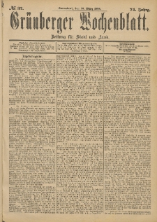 Gr&uuml;nberger Wochenblatt: Zeitung f&uuml;r Stadt und Land, No. 38. (29. M&auml;rz 1898)