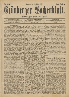 Gr&uuml;nberger Wochenblatt: Zeitung f&uuml;r Stadt und Land, No. 39. (31. M&auml;rz 1898)