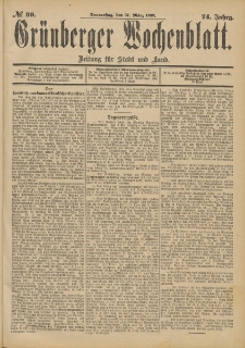 Gr&uuml;nberger Wochenblatt: Zeitung f&uuml;r Stadt und Land, No. 40. (2. April 1898)