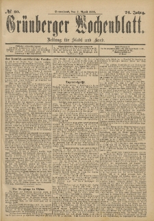 Gr&uuml;nberger Wochenblatt: Zeitung f&uuml;r Stadt und Land, No. 41. (5. April 1898)