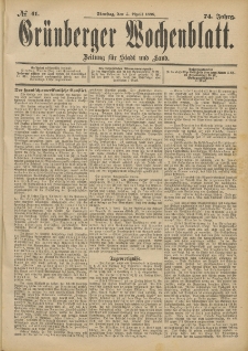 Gr&uuml;nberger Wochenblatt: Zeitung f&uuml;r Stadt und Land, No. 42. (7. April 1898)