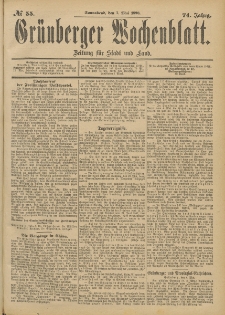 Grünberger Wochenblatt: Zeitung für Stadt und Land, No. 56. (10. Mai 1898)