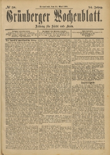 Gr&uuml;nberger Wochenblatt: Zeitung f&uuml;r Stadt und Land, No. 59. (17. Mai 1898)