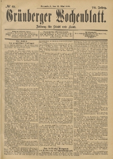 Gr&uuml;nberger Wochenblatt: Zeitung f&uuml;r Stadt und Land, No. 62. (24. Mai 1898)