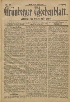 Grünberger Wochenblatt: Zeitung für Stadt und Land, No. 22. (19. Februar 1901)