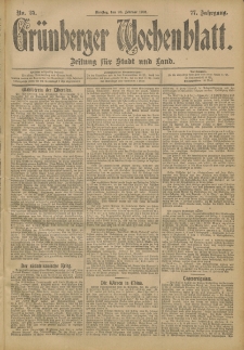 Gr&uuml;nberger Wochenblatt: Zeitung f&uuml;r Stadt und Land, No. 25. (26. Februar 1901)
