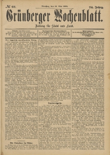Gr&uuml;nberger Wochenblatt: Zeitung f&uuml;r Stadt und Land, No. 63. (26. Mai 1898)