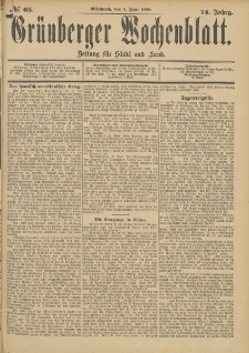 Gr&uuml;nberger Wochenblatt: Zeitung f&uuml;r Stadt und Land, No. 66. (2. Juni 1898)