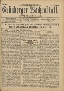 Gr&uuml;nberger Wochenblatt: Zeitung f&uuml;r Stadt und Land, No. 67. (4. Juni 1898)