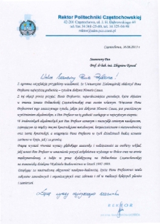 List gratulacyjny prof. Marii Nowickiej-Skowron do profesora Zbigniewa Kowala