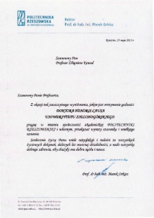 List gratulacyjny prof. Marka Orkisza do profesora Zbigniewa Kowala