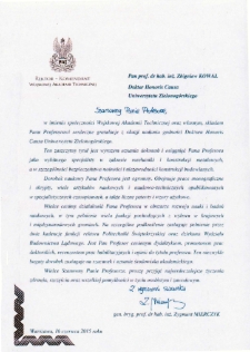 List gratulacyjny prof. Zygmunta Mierczyka do profesora Zbigniewa Kowala