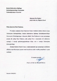 List gratulacyjny prof. Romualda Orłowicza do profesora Zbigniewa Kowala