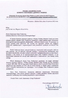 List gratulacyjny prof. Wojciecha Radomskiego do profesora Zbigniewa Kowala