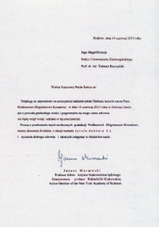 List gratulacyjny prof. Janusza Murzewskiego do prof. Tadeusza Kuczyńskiego