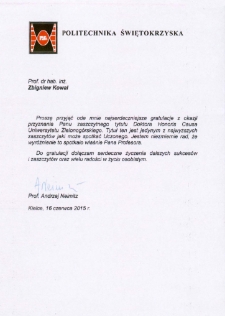 List gratulacyjny prof. Andrzeja Neimitza do profesora Zbigniewa Kowala