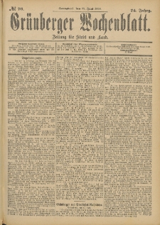 Gr&uuml;nberger Wochenblatt: Zeitung f&uuml;r Stadt und Land, No. 77. (28. Juni 1898)
