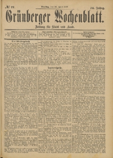 Grünberger Wochenblatt: Zeitung für Stadt und Land, No. 78. (30. Juni 1898)