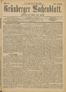 Gr&uuml;nberger Wochenblatt: Zeitung f&uuml;r Stadt und Land, No. 79. (2. Juli 1898)