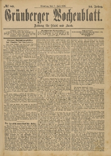 Gr&uuml;nberger Wochenblatt: Zeitung f&uuml;r Stadt und Land, No. 67. (4. Juni 1898)