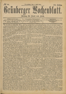 Gr&uuml;nberger Wochenblatt: Zeitung f&uuml;r Stadt und Land, No. 82. (9. Juli 1898)