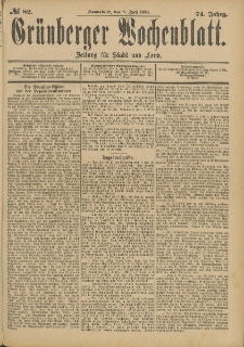 Gr&uuml;nberger Wochenblatt: Zeitung f&uuml;r Stadt und Land, No. 83. (12. Juli 1898)