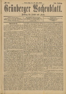Gr&uuml;nberger Wochenblatt: Zeitung f&uuml;r Stadt und Land, No. 88. (23. Juli 1898)