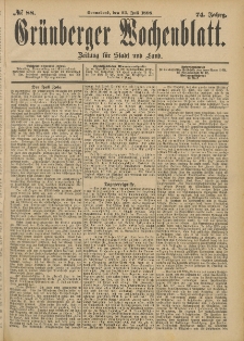 Gr&uuml;nberger Wochenblatt: Zeitung f&uuml;r Stadt und Land, No. 89. (26. Juli 1898)