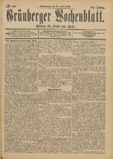 Gr&uuml;nberger Wochenblatt: Zeitung f&uuml;r Stadt und Land, No. 91. (30. Juli 1898)