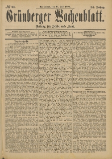 Gr&uuml;nberger Wochenblatt: Zeitung f&uuml;r Stadt und Land, No. 92. (2. August 1898)