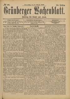 Gr&uuml;nberger Wochenblatt: Zeitung f&uuml;r Stadt und Land, No. 97. (13. August 1898)