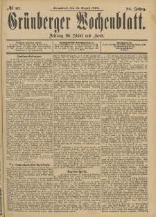 Grünberger Wochenblatt: Zeitung für Stadt und Land, No. 98. (16. August 1898)