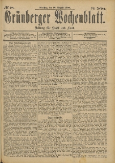 Gr&uuml;nberger Wochenblatt: Zeitung f&uuml;r Stadt und Land, No. 99. (18. August 1898)
