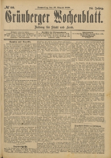 Gr&uuml;nberger Wochenblatt: Zeitung f&uuml;r Stadt und Land, No. 100. (20. August 1898)