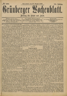 Gr&uuml;nberger Wochenblatt: Zeitung f&uuml;r Stadt und Land, No. 101. (23. August 1898)