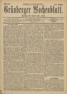 Grünberger Wochenblatt: Zeitung für Stadt und Land, No. 108. (8. September 1898)