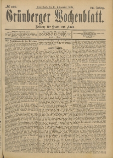 Gr&uuml;nberger Wochenblatt: Zeitung f&uuml;r Stadt und Land, No. 110. (13. September 1898)