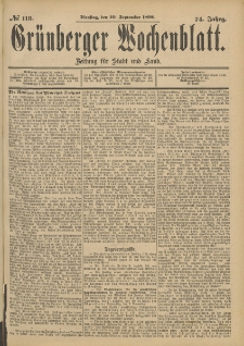 Gr&uuml;nberger Wochenblatt: Zeitung f&uuml;r Stadt und Land, No. 114. (22. September 1898)
